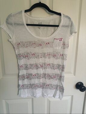 A/X Armani Exchange White Tee with Pink Logo Accents